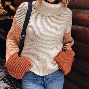 #7 Cozy Cowl Neck Color Block Knit Sweater Top Excellent Condition